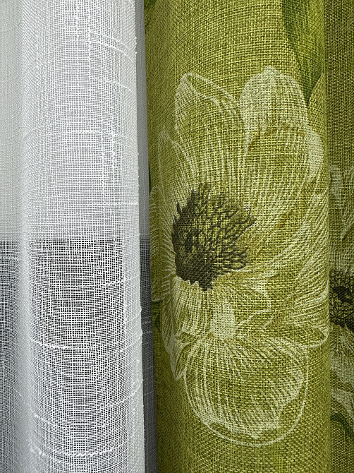 Комплект штор VR-Textil Лен Прованс 100х270 2шт и Тюль 400х270 2077ш-115т Оливковый с белым 71-212/2 Киев - изображение 6