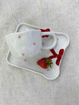 Чашка з блюдцем кераміка Olens "Червоні банти" 220 мл 8030-438 Київ