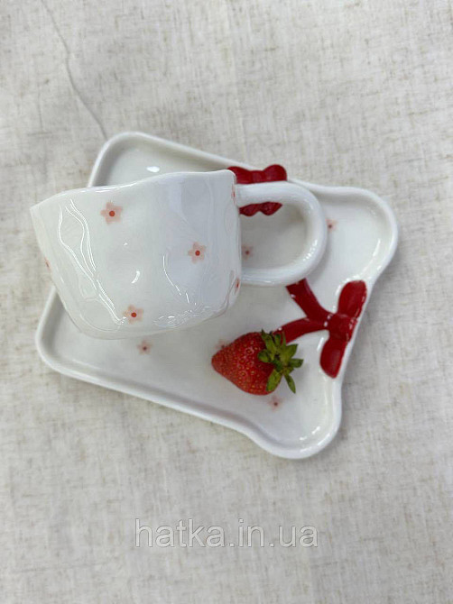 Чашка з блюдцем кераміка Olens "Червоні банти" 220 мл 8030-438 Київ - фото 4