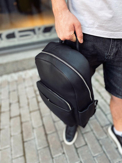 Мужской городской кожаный рюкзак 28х39х15, сумка наплечная для работы и путешествий Tiding Bag 60320 черная Каменское - изображение 8