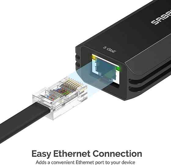 Адаптер мережевий Sabrent USB Ethernet 5 Gbps для інтернету, інтернет-адаптер на RJ45 гігабітний, USB-C/USB-A чорний Київ