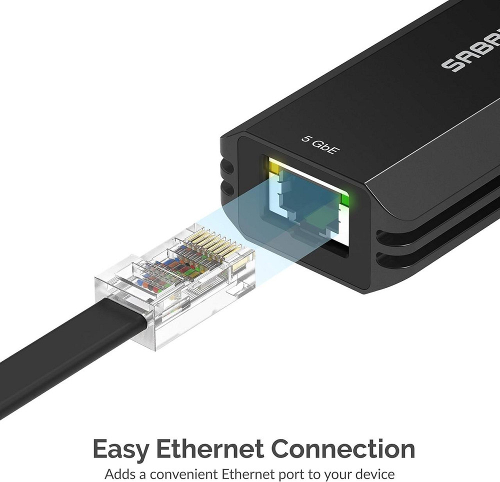 Адаптер мережевий Sabrent USB Ethernet 5 Gbps для інтернету, інтернет-адаптер на RJ45 гігабітний, USB-C/USB-A чорний Київ - фото 6