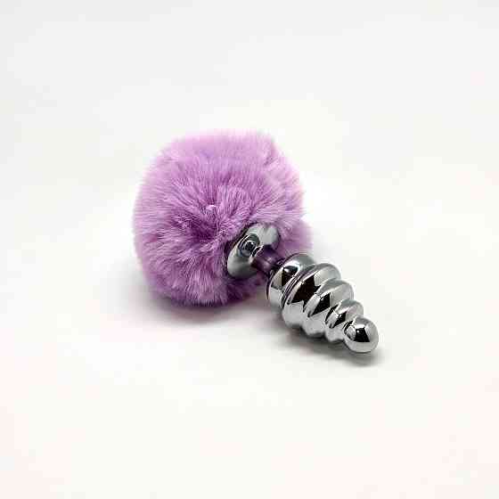 Металева анальна пробка Кролячий хвостик Alive Fluffy Twist Plug M Purple, діаметр 3,4 см Sex Aura Київ