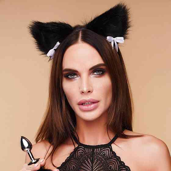 Меховые ушки кошки с бантиком, Черные OKOVA Sex Aura Киев