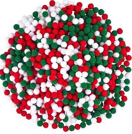 Декоративні помпони 1 см – набір 100 шт (червоний, зелений, білий) Київ