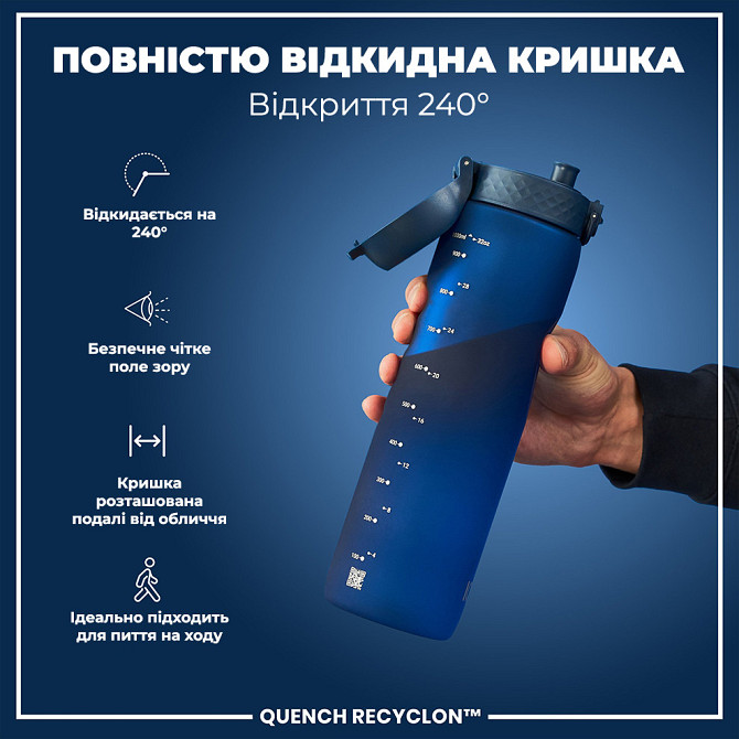 Пляшка для води ION8 1000 мл. (ЕКО пляшка) BPA Free, Navy Кам'янське - фото 3