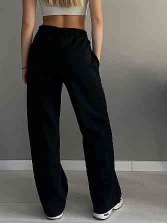 Женские стильные утепленные брюки палаццо трехнить на флисе Черный, 48/52 Одесса