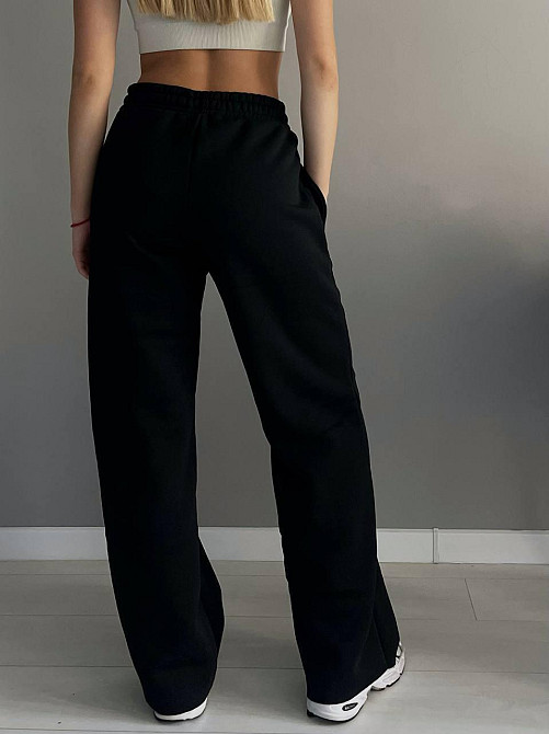 Женские стильные утепленные брюки палаццо трехнить на флисе Черный, 48/52 Одесса - изображение 3