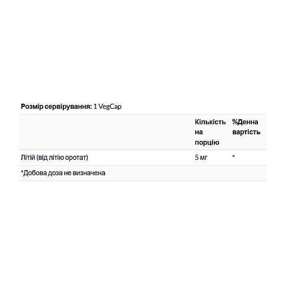 Lithium Orotate 5mg - 120 vcaps Киев