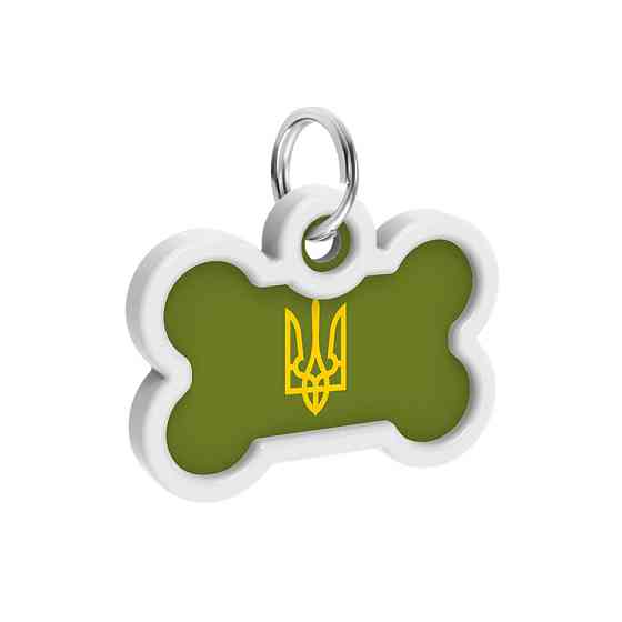 Адресник для собак і котів металевий WAUDOG Smart ID з QR-паспортом, малюнок "Тризуб оливковий", кістка, Д Вінниця