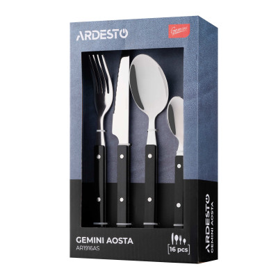 Набор столовых приборов Ardesto Gemini Aosta, 16 приборів, нержавіюча сталь, пластик, чорний (AR1916AS) Винница - изображение 6
