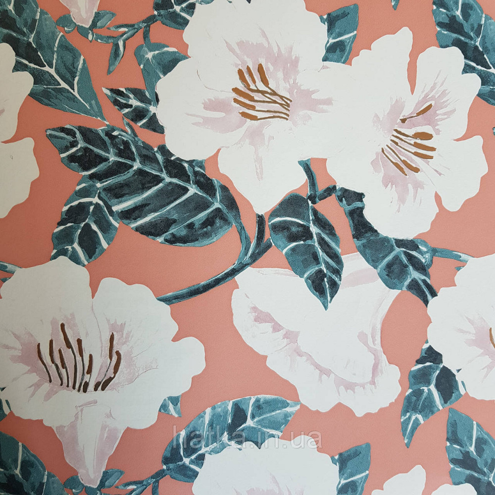 Шпалери вінілові на флізелін Caselio The Place to bed 0.53х10 м дитячі яскраві великі білі квіти на рожевому Київ - фото 2