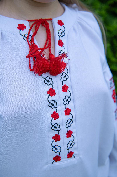 Вишиванка для дівчаток-підлітків лляна з довгим рукавом, білий топ Київ - фото 2