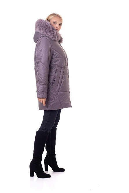 Зимова жіноча куртка з хутром батал ліловий Київ - фото 2