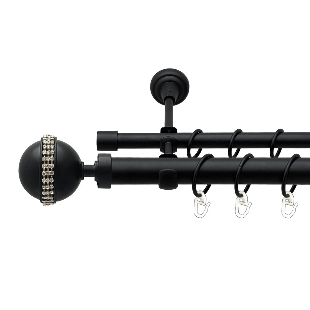 Карниз Orvit Авея металевий дворядний відкритий гладка труба кільце металеве Чорний Оксамит 25\16 мм 300 см Львов - изображение 1