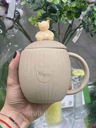 Кухоль чашка кераміка з кришкою і ложкою Olens "Їжачок" 400 мл білий з їжачком Київ