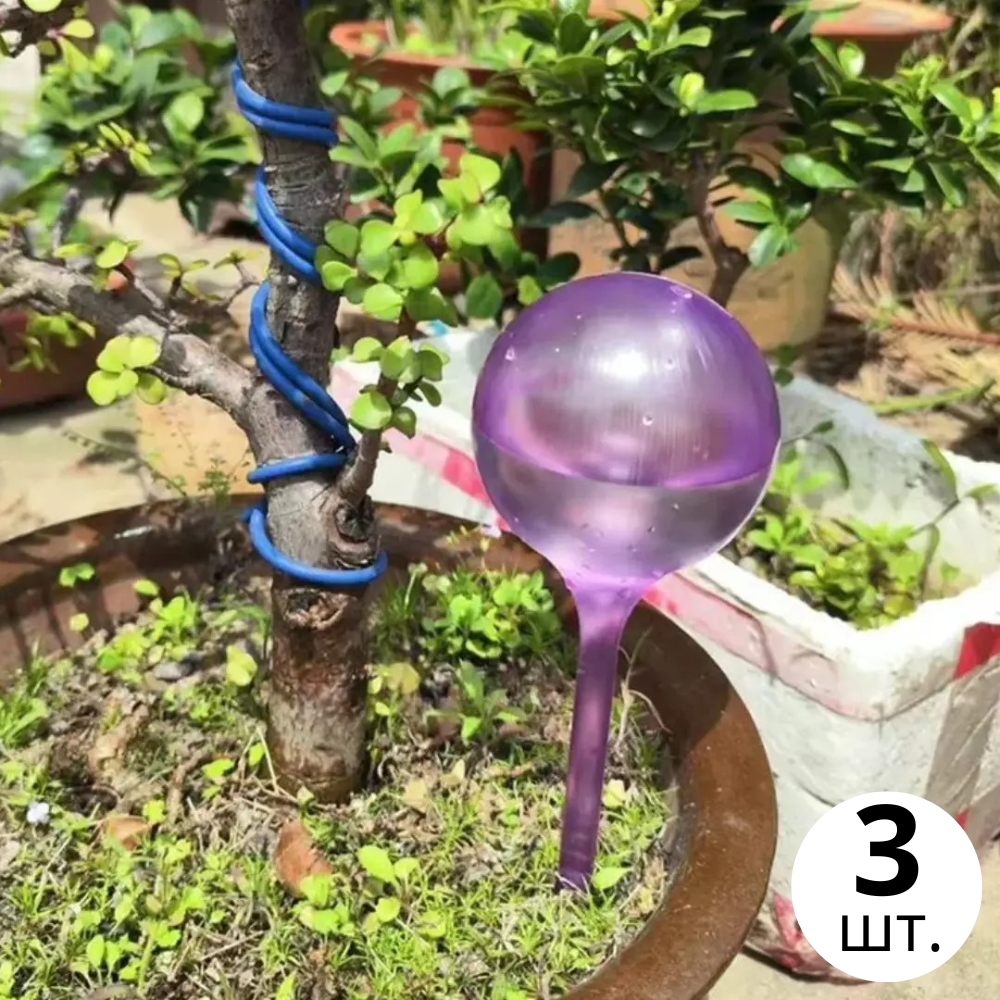 Колба для автоматического полива | Вазон в виде шара для сада, 3шт, капельный автополив, 8×25см, фиолетовый Каменец-Подольский - изображение 1