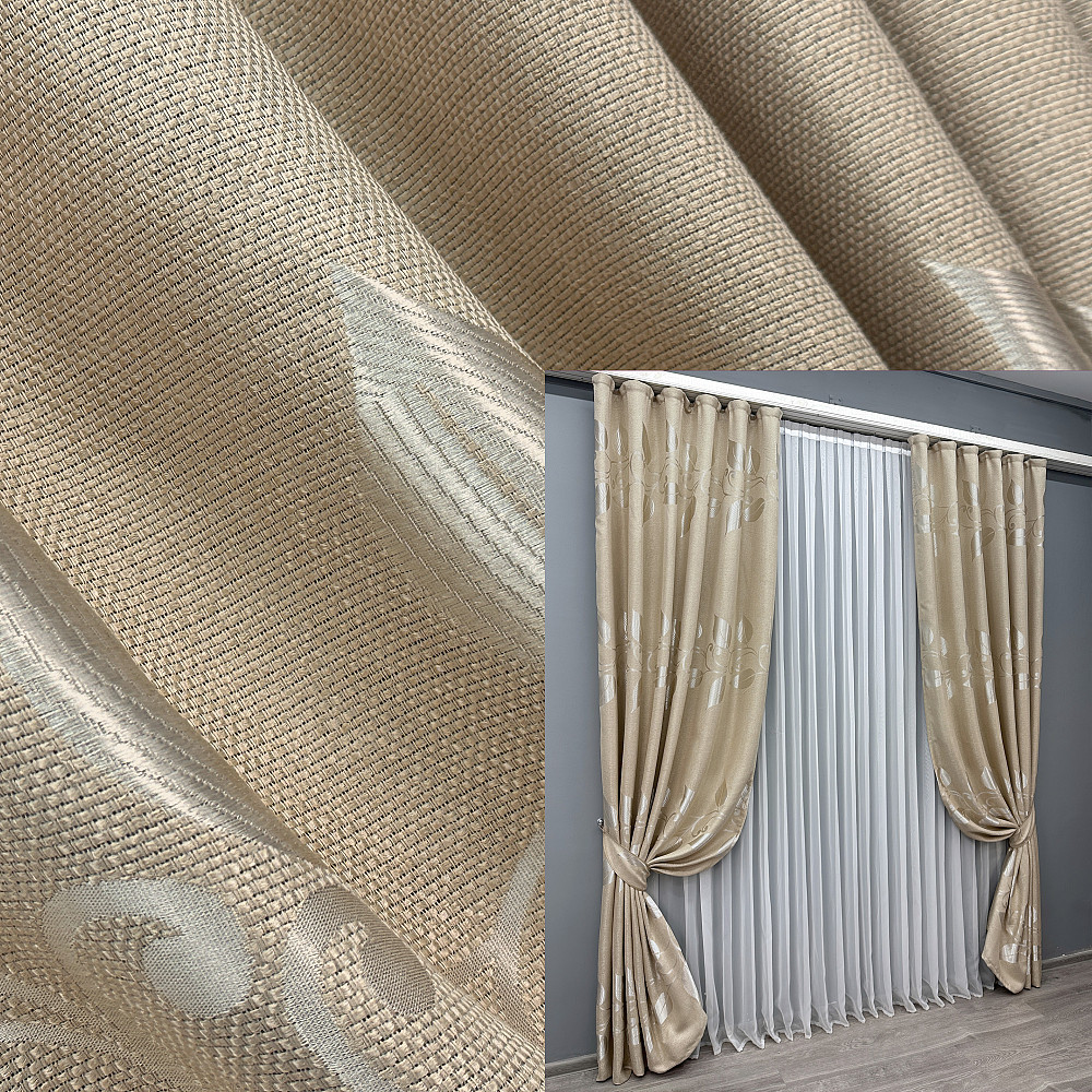 Комплект готових штор VR-Textil Льон Рогожка № 1693ш Бежевий 140х270 см 2 шт (39-968) Київ - фото 1