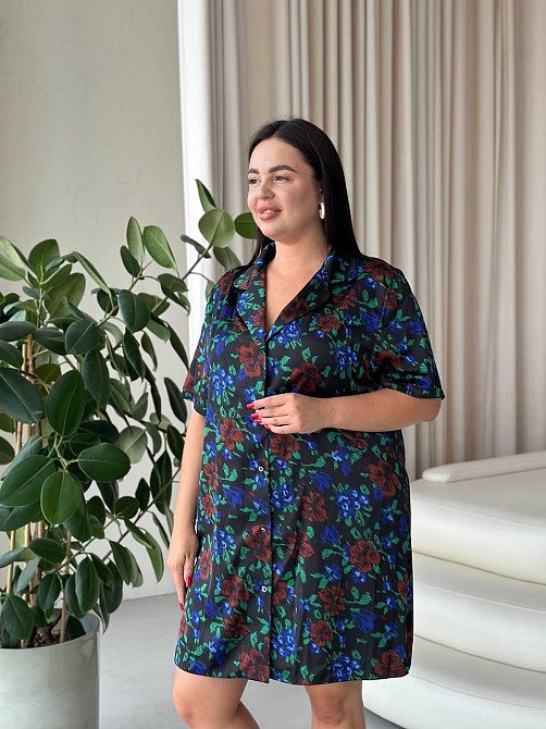 Жіноча шовкова нічна сорочка великих розмірів Ночнушка PLUS SIZE Одяг для дому Сукня для сну з візерунками Одеса - фото 7