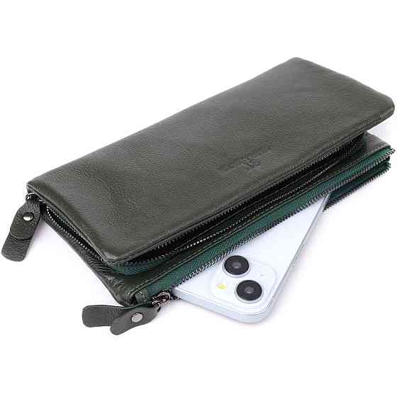 Удобный кошелек для женщин с кистевым ремнем из натуральной кожи Зеленый (ST Leather) Киев