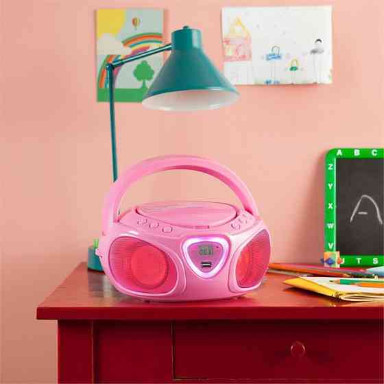 Roadie CD Boombox FM Radio Light Show CD-плеєр Bluetooth 5.0 Рожевий (Німеччина, читати опис) Рівне