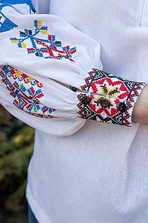 Вышиванка женская, льняная, белая, с длинным рукавом, топ Киев