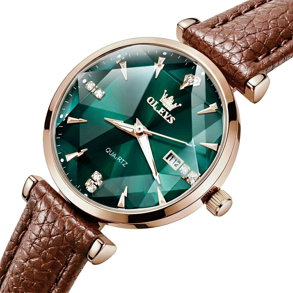 Годинник жіночий наручний Olevs Diamond Leather Brown (2 ремінці) Вінниця - фото 10