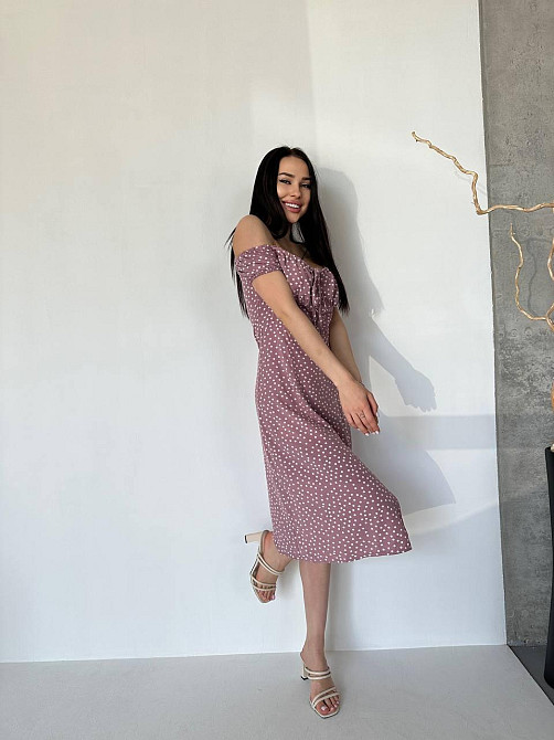 Женское стильное романтичное платье в мелкий горошек софт Пудра, 46/48 Одесса - изображение 2