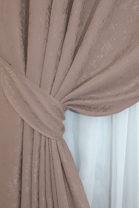 Комплект готовых штор VR-Textil Лен мрамор Pavliani № 1174ш Пудровый 100х270 см 2 шт (31-607) Киев - изображение 5