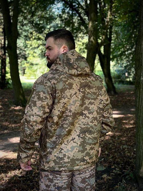 Чоловіча армійська демісезонна куртка піксель Soft Shell на Omni-Heat, військова куртка з капюшоном Львів - фото 2
