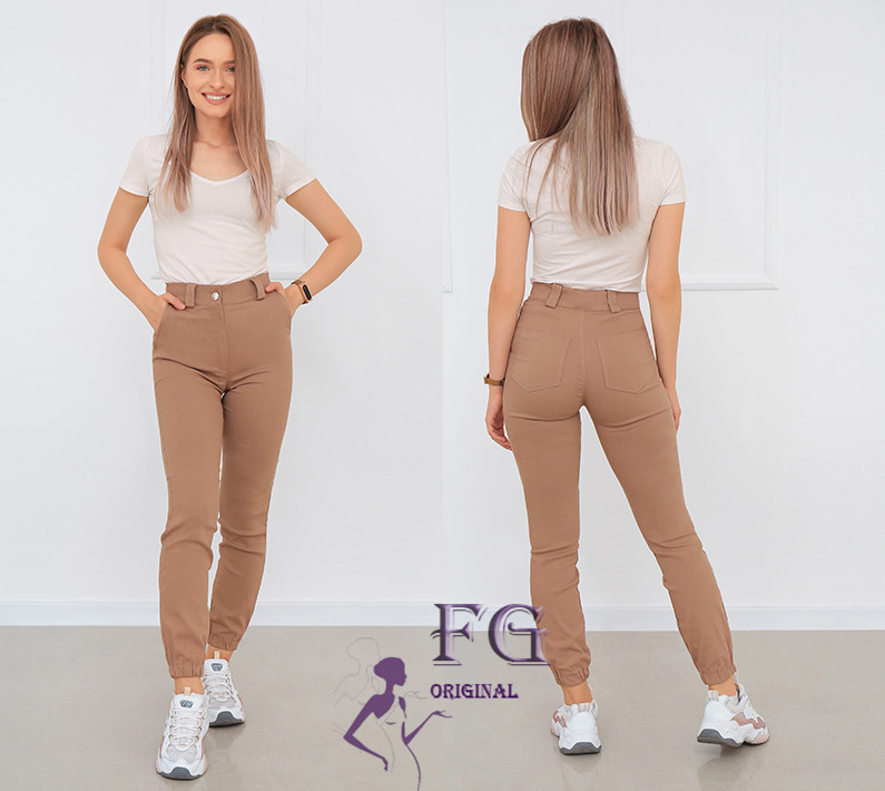 Жіночі брюки джогери "Elias" тонкі оптом | Норма | Розпродаж моделі 42, Бежевий Київ - фото 2