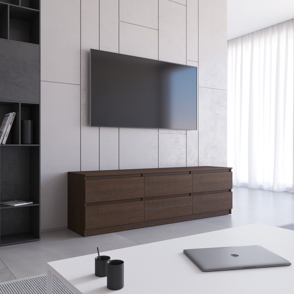 Тумба под телевизор VAYS R-12 Венге Темный, 6 ящиков без ручек, ЛДСП, 180×40×53 см Львов - изображение 1