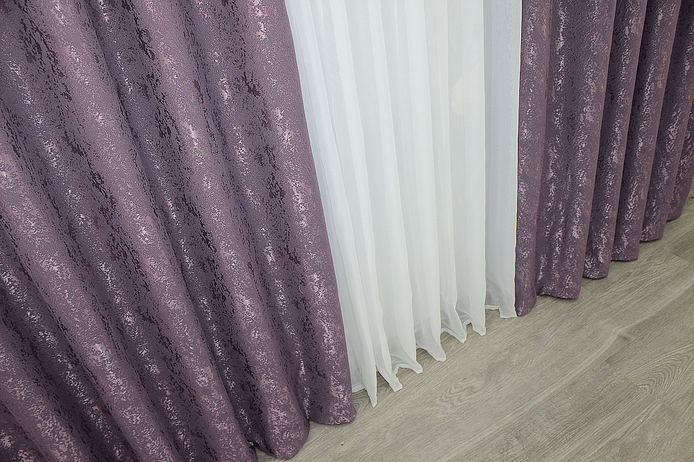 Комплект готовых штор VR-Textil Лен мрамор Pavliani № 1171ш Фиолетовый 100х270 см 2 шт (31-612) Киев - изображение 7