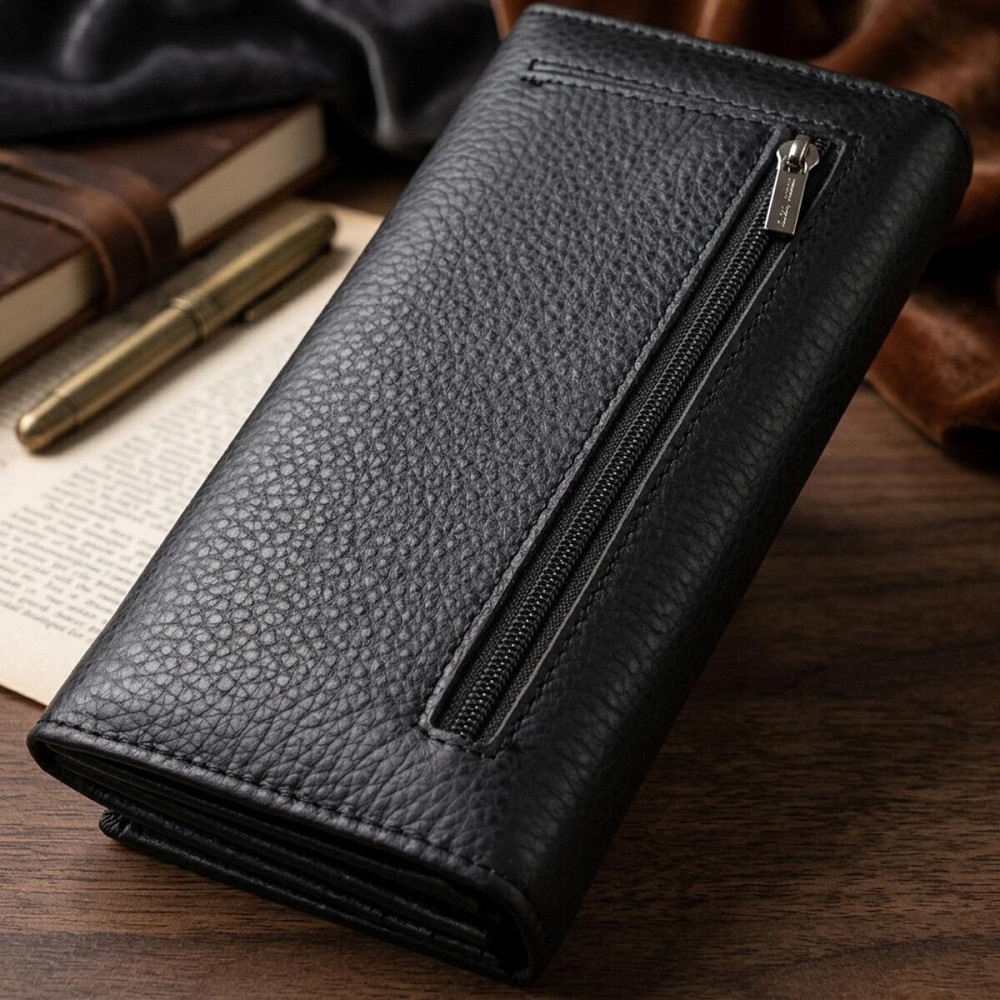 Жіночий вертикальний гаманець із натуральної шкіри ST Leather 23084 Чорний Київ - фото 14