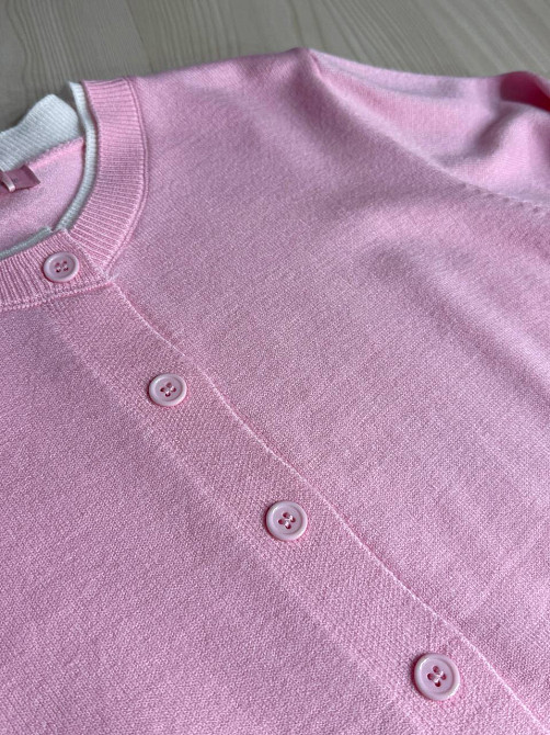 Кардиган жіночий Fancy Matinee 1527 на ґудзиках з контрастним коміром, рожевий, one size Київ - фото 6