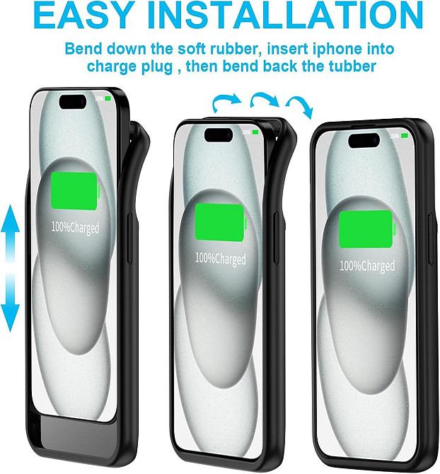 Чехол-аккумулятор MIGAFEI для iPhone 15/15 Pro 6,1″, PowerBank 7000 мА·ч, зарядка 2-в-1, черный Киев - изображение 13