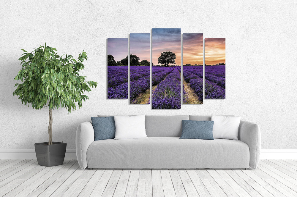 Модульна картина у вітальню/спальню Лавандове поле на заході сонця  LM018_5 90х132 см Київ - фото 3