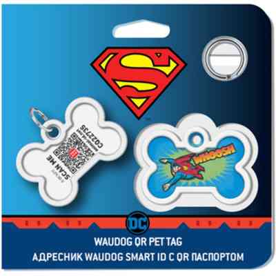 Адресник для животных WAUDOG Smart ID с QR паспортом "Полет Супермена", кость 40х28 мм (0640-1017) Винница