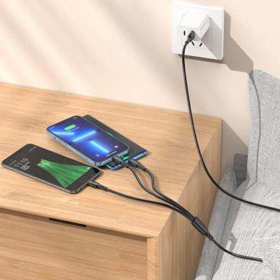 Дата кабель USB 2.0 AM to Lightning+USB-C+Micro 5P 1.0m 2A PVC BX71 black BOROFONE (6974443384543) Винница - изображение 5