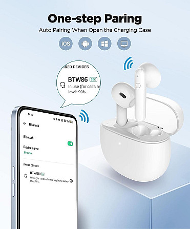 Наушники BTW86 Bluetooth беспроводные наушники Bluetooth 5.3 с 4 микрофонами HD водонепроницаемые наушники IPX7 Днепр - изображение 3
