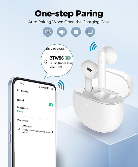 Навушники BTW86 Bluetooth бездротові навушники Bluetooth 5.3 із 4 мікрофонами HD водонепроникні навушники IPX7 Дніпро - фото 3