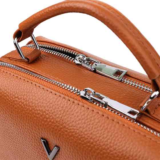 Стильна жіноча сумка з натуральної шкіри з подвійним внутрішнім простором Vintage 22921 Рудий Київ