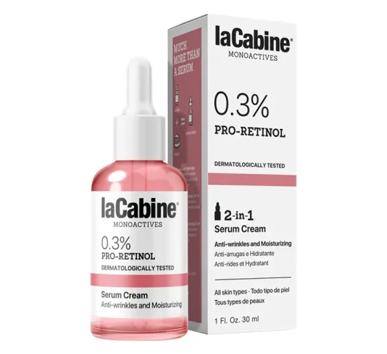 Зволожувальна крем-сироватка проти зморшок шкіри обличчя MONOACTIVES 0.3% PRO-RETINOL SERUM-CREAM LaCabine, 30 мл Дніпро
