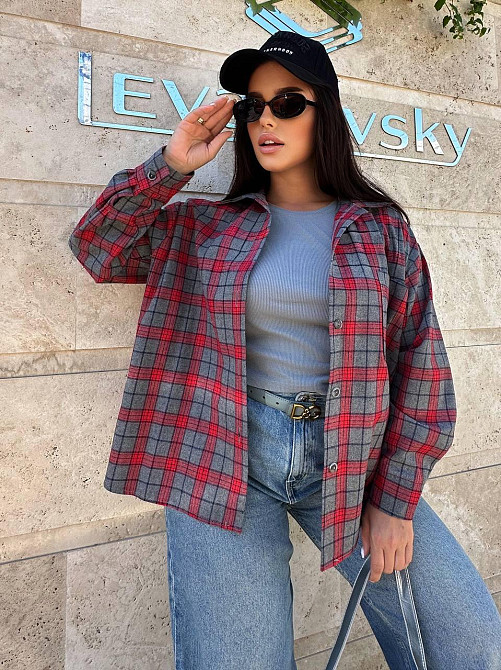 Жіноча сорочка в клітинку з камінчиками Oversize Харків - фото 3