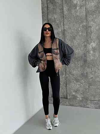 Женская стильная оверсайз худи с капюшоном на молнии петля пенье + турецкая рибана Графит, 48/50 Одесса