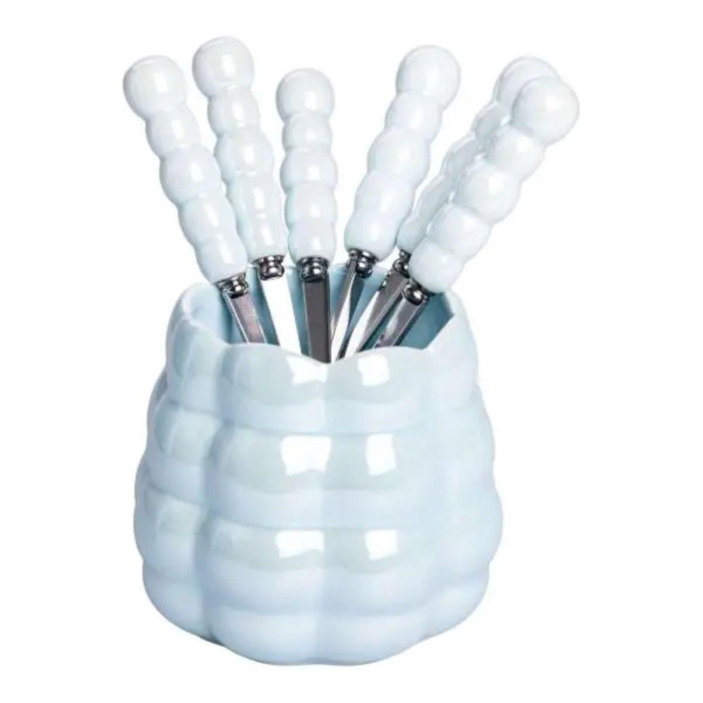 Набор десертных вилок и ложек на 3 персоны с подставкой из фарфора 7 предметов Голубой HP-20-57 Киев - изображение 6