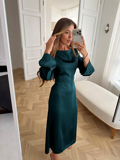 Жіноче стильне довге елегантне плаття дабл шовк Смарагдовий, 46/48 Одеса - фото 9