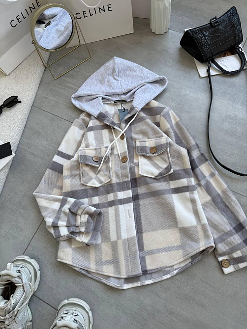 Женская теплая оверсайз рубашка с капюшоном турецкий двусторонний флис Полар Беж, 48/52 Одесса - изображение 8