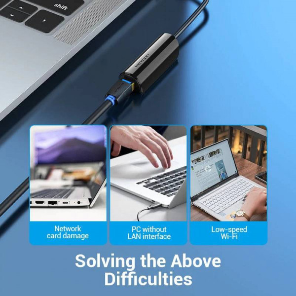 Перехідник USB3.1 Type-C --> Ethernet RJ45 1000 Mb Gigabit Vention (CFBBB) Київ - фото 7