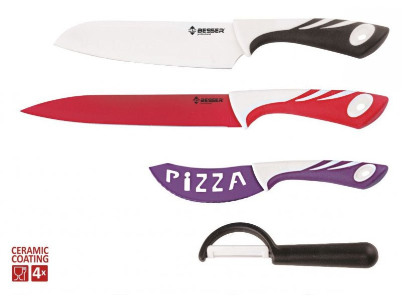 Набор ножей Besser SS Presto с цветным керамическим покрытием 4 предмета. Одесса - изображение 1